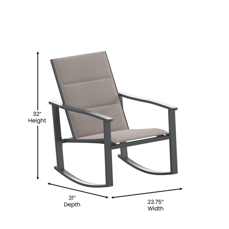 Flash Furniture Brazos 3 Piece Outdoor Rocking Chair Bistro Set with Flex Comfort Material and Steel Framed Glass Top Table