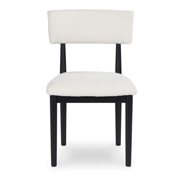 Dae Dining Side Chair Set of 2, White Cushioned Seat, Black Wood Legs - Benzara