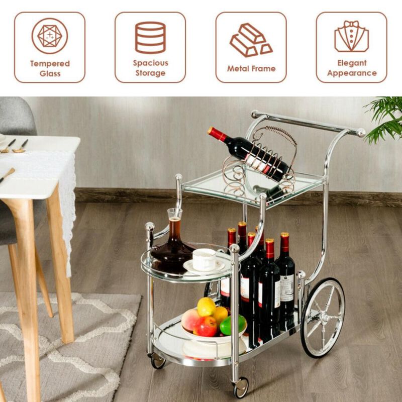 Hivvago Kitchen Rolling Bar Cart with Tempered Glass Suitable for Restaurant and Hotel