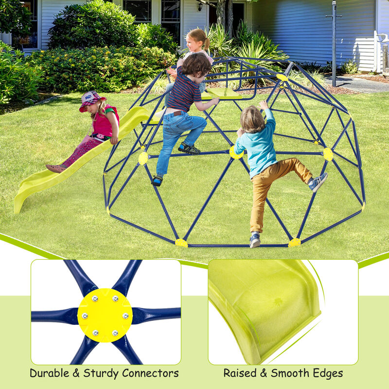 13.3 FT Climbing Dome Geometric Dome Climber with Extended Wavy Slide and 2 Rest Platforms-Multicolor