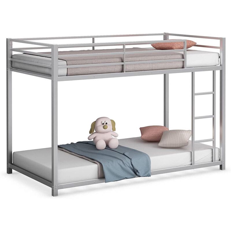 QuikFurn Twin over Twin Low Profile Modern Bunk Bed in Silver Metal Finish