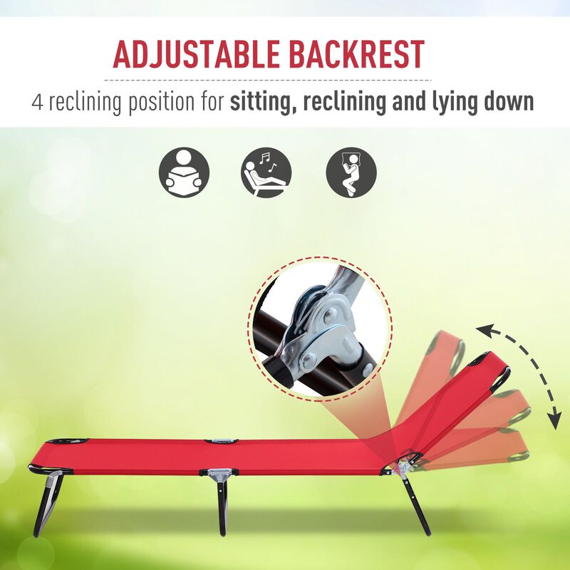 Red Outdoor Lounger: Portable 5-Position Folding Chaise for Beach, Poolside, Patio