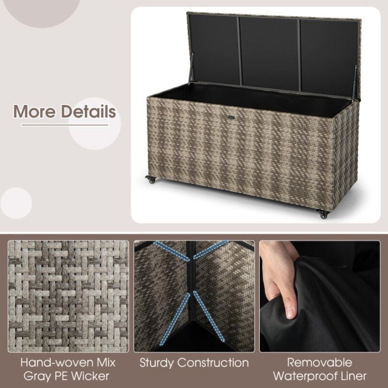 Hivvago 96 Gallon PE Wicker Outdoor Storage Box with 4 Wheels