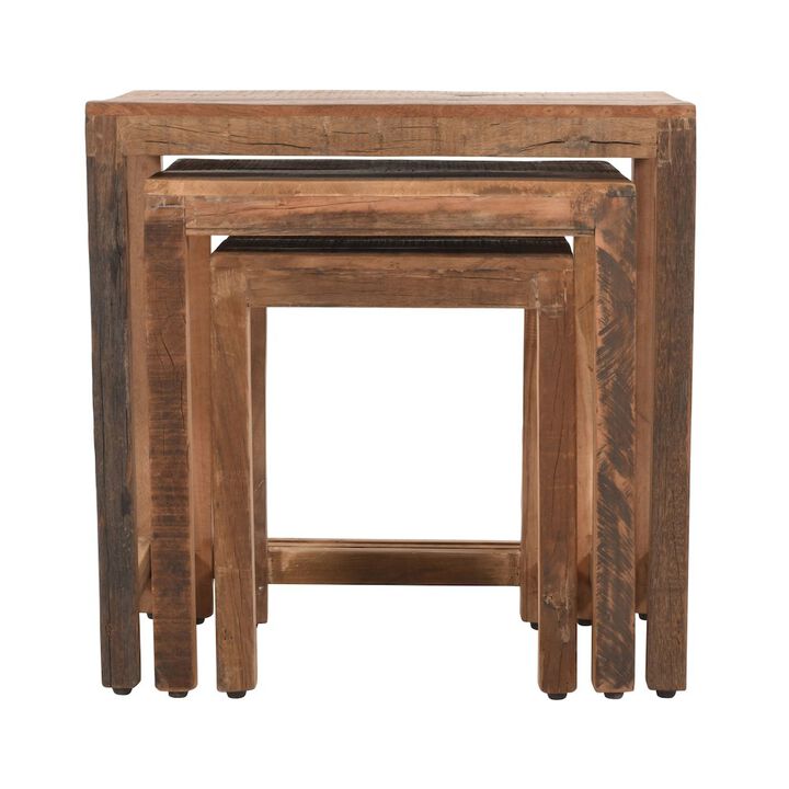 Jofran Reclamation Rustic Reclaimed Solid Wood Three-Piece Nesting Tables