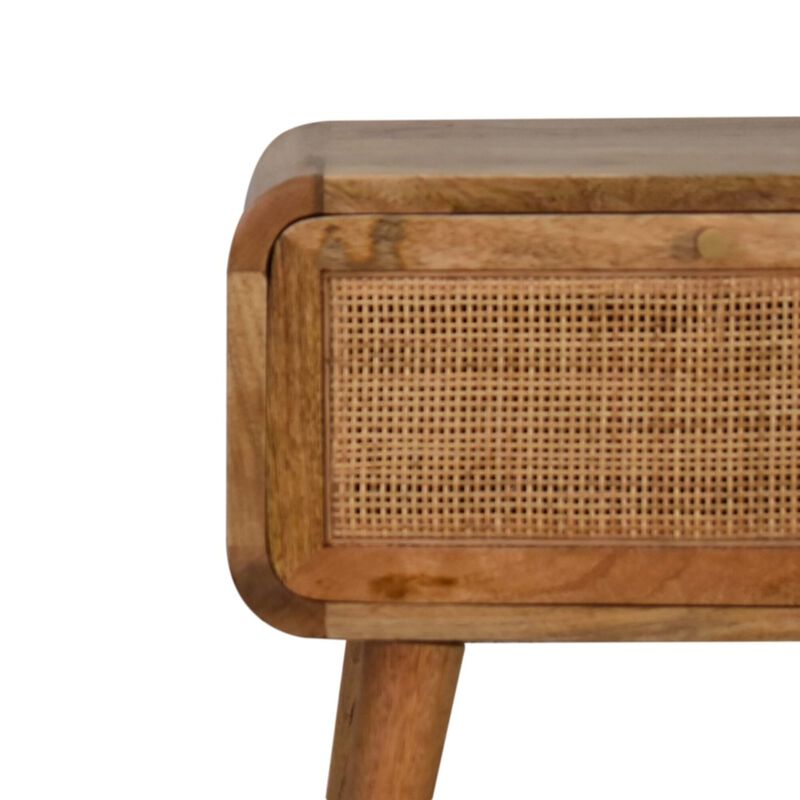 Mini Woven 1 Drawer Oak-ish Solid Wood Nightstand