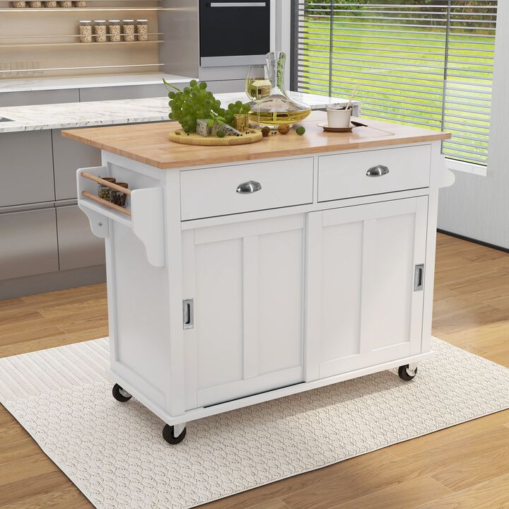Streamdale White Kitchen Cart with Drop-Leaf Countertop