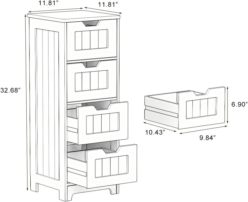 11.81 in. W. x 11.81 in. D x 32.68 in. H White Wood Linen Cabinet with 4 Drawers