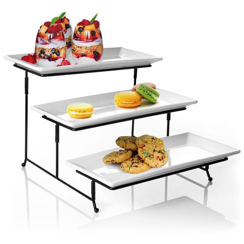 Gibson Elite Gracious Dining 3-Tiered Plate Set with Metal Stand