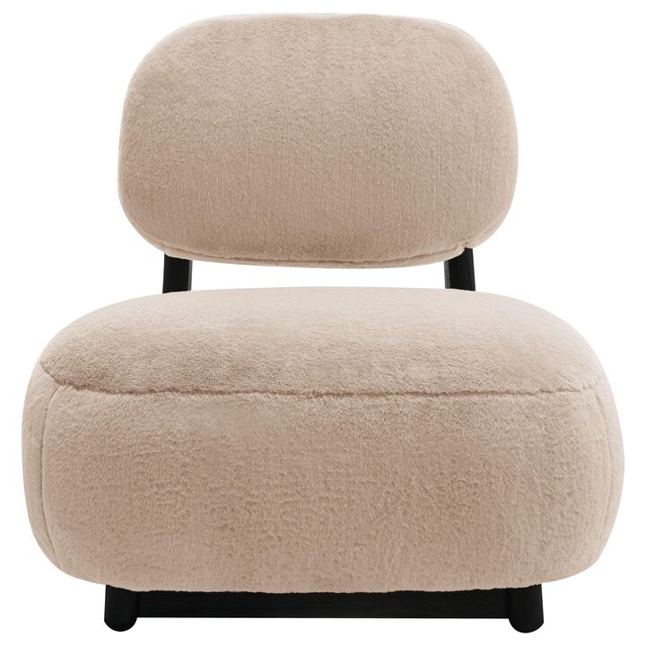 Diasa Armless Accent Chair, Camel Brown Fabric, Thick Foam Cushions - Benzara