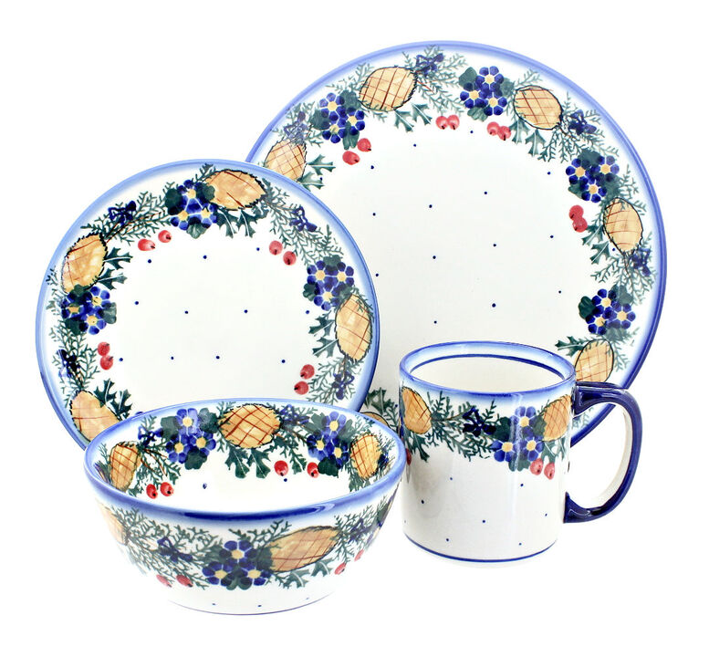 Blue Rose Polish Pottery Roses Are Red 16 Piece Dinnerware Set Blue Rose Polish Pottery Roses Are Red 16 Piece Dinnerware Set