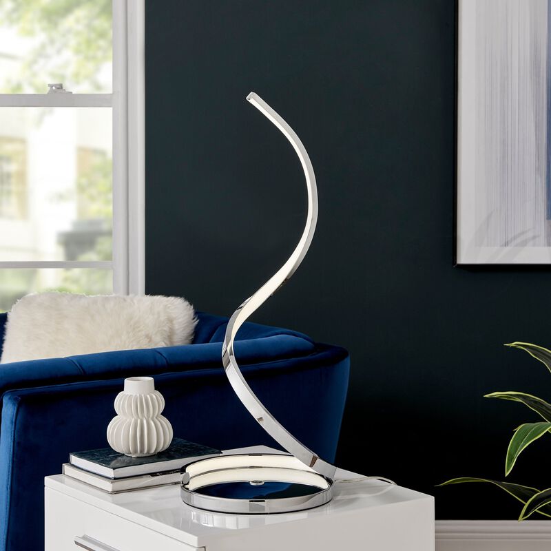 Modern Spiral Table Lamp Chrome Metal Dimmable Integrated LED