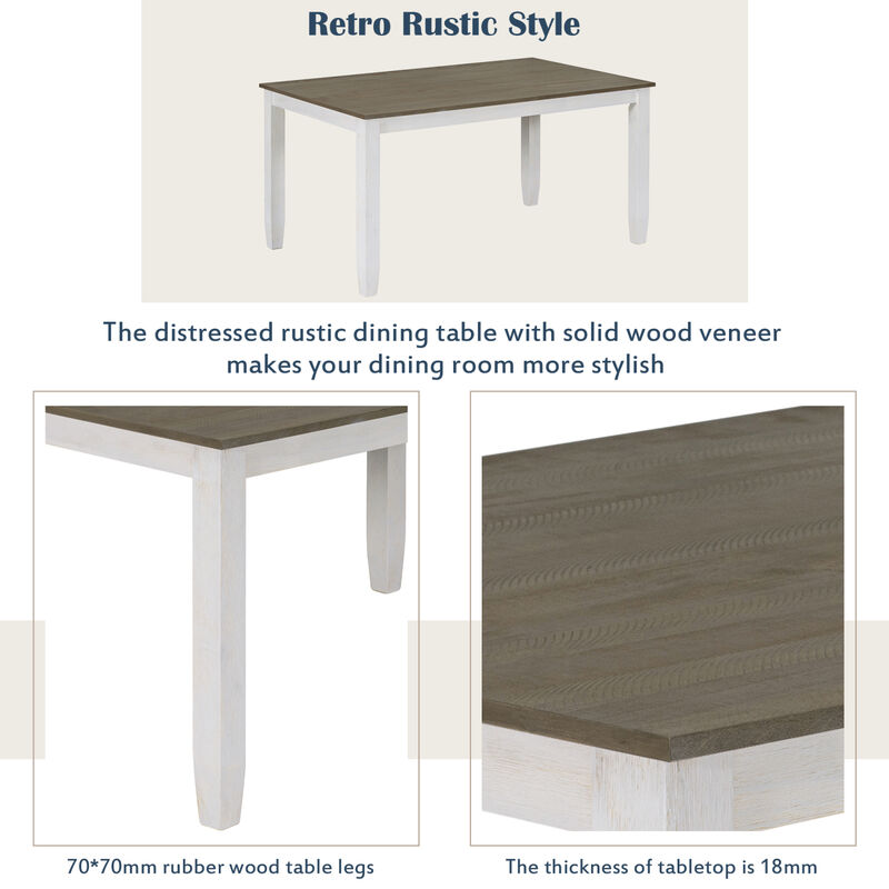 Rustic Style 6-Piece Dining Room Table Set With 4 Ergonomic Designed Chairs & A Bench