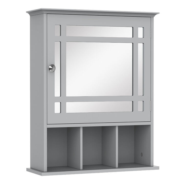 Gray Wall Organizer: Mounted Cabinet with Mirror Door and Shelves