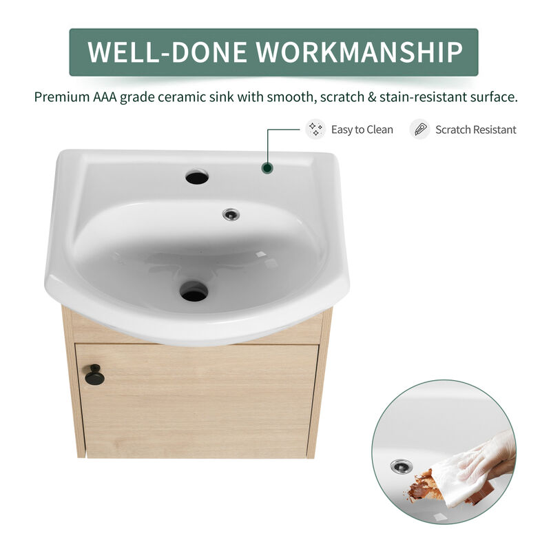 Small Size 18 Inch Bathroom Vanity With Ceramic Sink, Wall Mounting Design