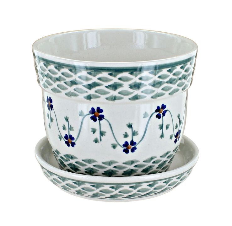 Blue Rose Polish Pottery Medium Flower Pot