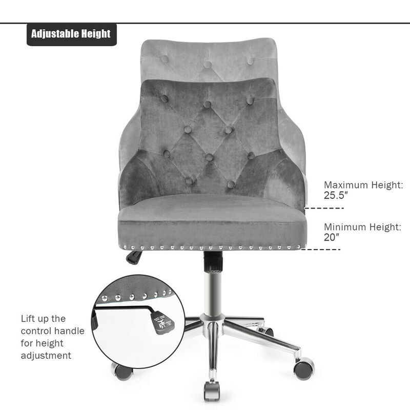 Costway Velvet Office Chair Tufted Upholstered Swivel Computer Desk Chair w/ Nailed Trim