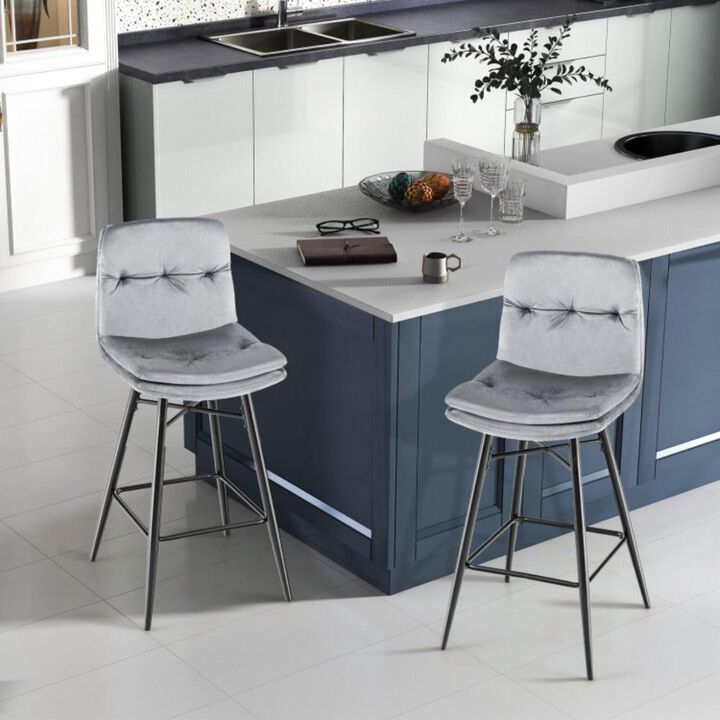 Hivvago 2 Pieces 29 Inch Velvet Bar Stools Set with Tufted Back and Footrests
