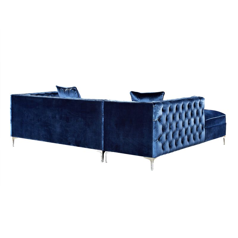 Inspired Home Clarinda Velvet Left Facing Chaise Sectional Sofa