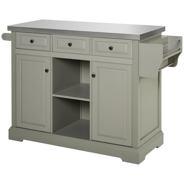 Indoor Mobile Utility Kitchen Island Cart Cabinet Shelves, Towel Rack, Sturdy