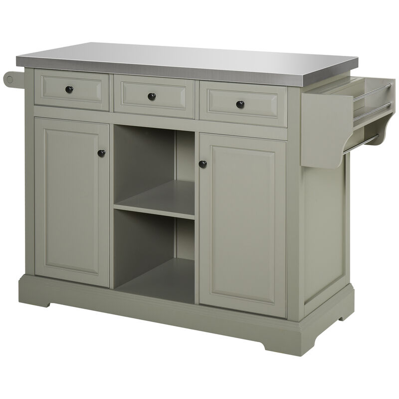 Indoor Mobile Utility Kitchen Island Cart Cabinet Shelves, Towel Rack, Sturdy