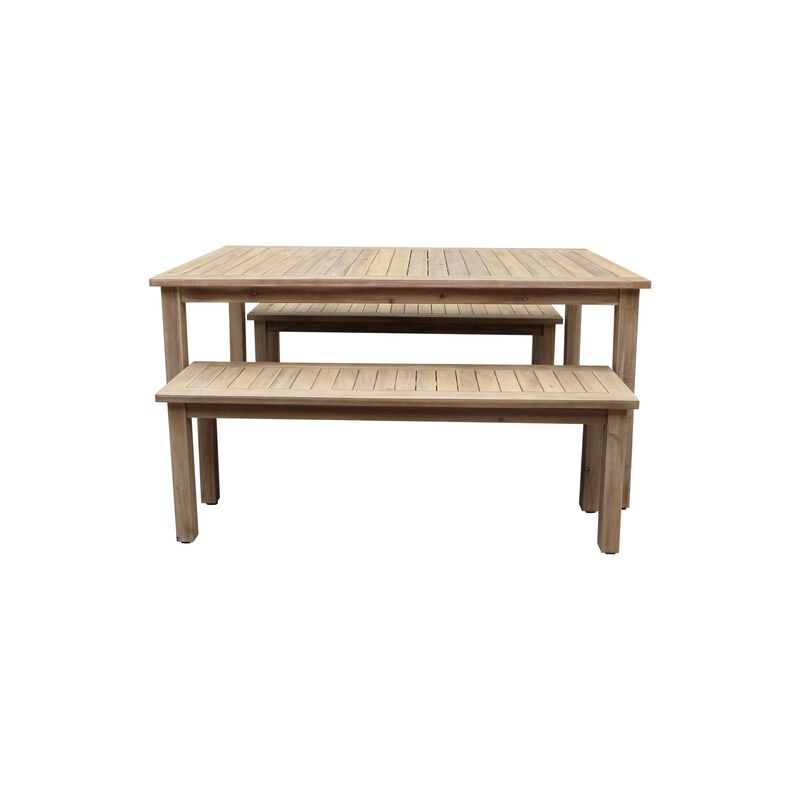 Felix 3 Piece Modern Dining Set, Natural Brown Acacia Wood Frame, 6 Seater-Benzara