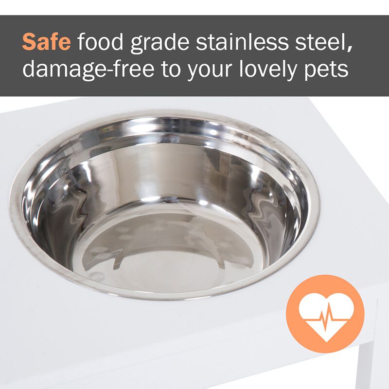 White Pet Feeding Station: 23" Elevated Wooden Bowl Stand for Dogs & Cats