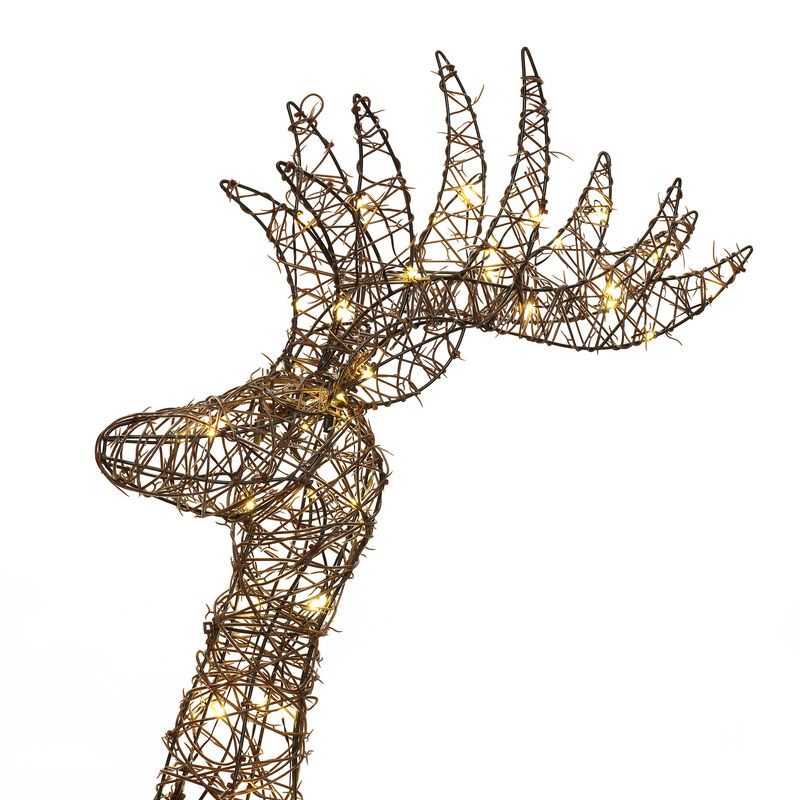 LuxenHome 3-Piece Rattan and Iron Deer Family Outdoor Holiday Decoration with Lights