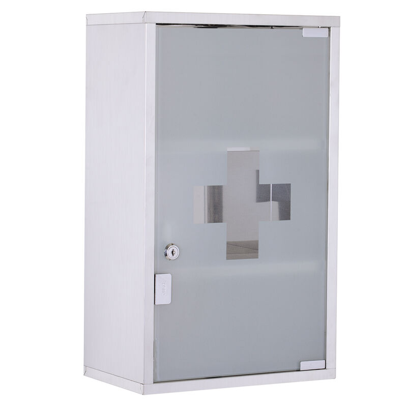 Stainless Steel Medicine Cabinet Wall Mount Frosted Door Lockable First Aid