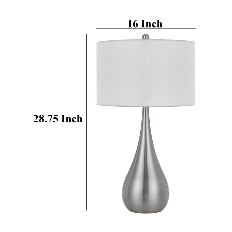 Ege Table Lamp Set of 2, Teardrop Brushed Steel Base, White Shade - Benzara