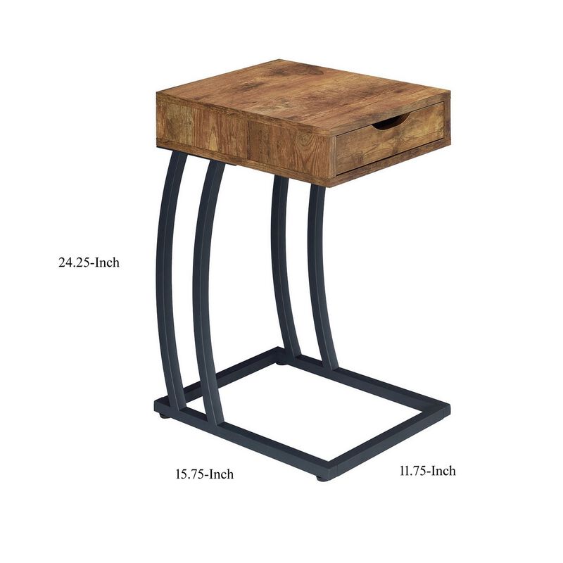 Antique Accent Table with Storage Drawer and Outlet, Brown-Benzara