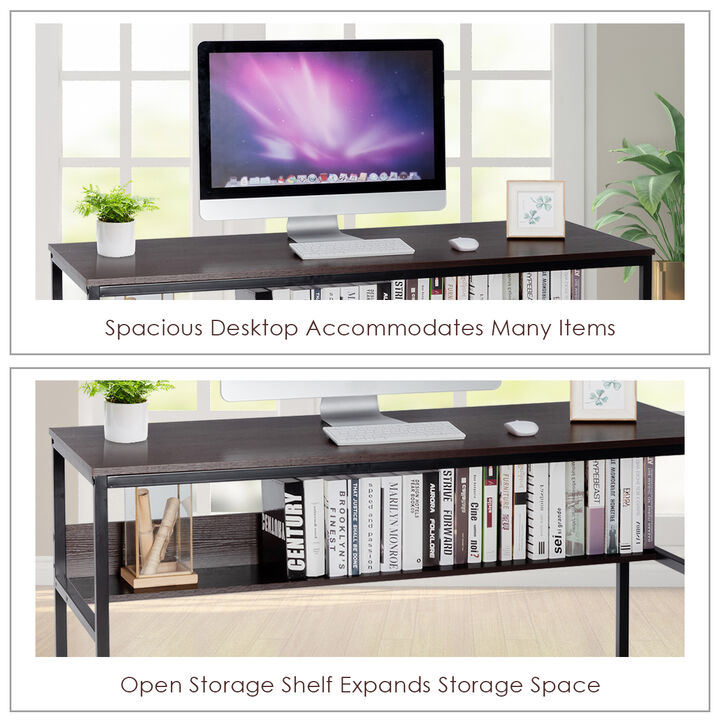 Costway 55'' Computer Desk Writing Table Workstation Home Office w/Bookshelf Natural