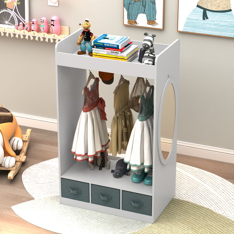 Open Wardrobe Closet with Mirror Freestanding Hanging Armoire with Shelves for Clothes Storage