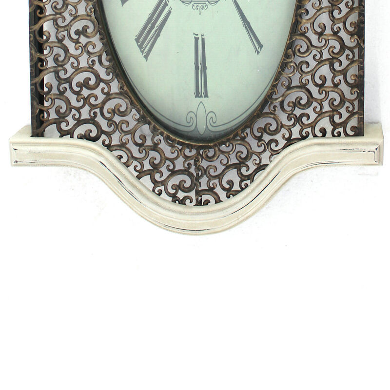 Wall Clock with Scalloped Wooden Top and Bottom, White-Benzara