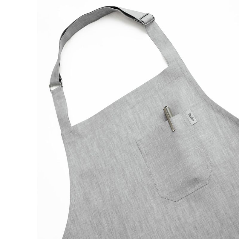 Solino Home 100% Pure Linen Bib Apron 32 x 27 Inch | Linen Kitchen Apron for Men and Women
