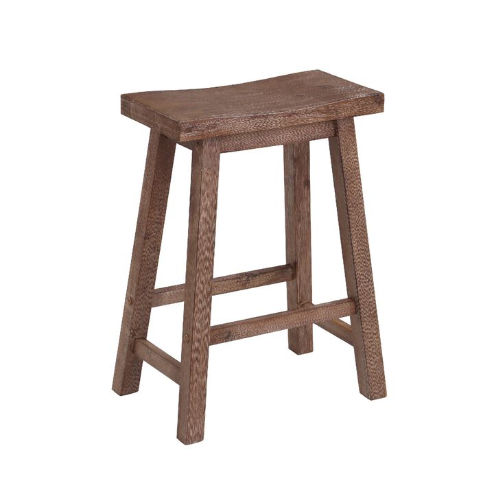 Wooden Frame Saddle Seat Counter Height Stool with Angled Legs, Brown-Benzara
