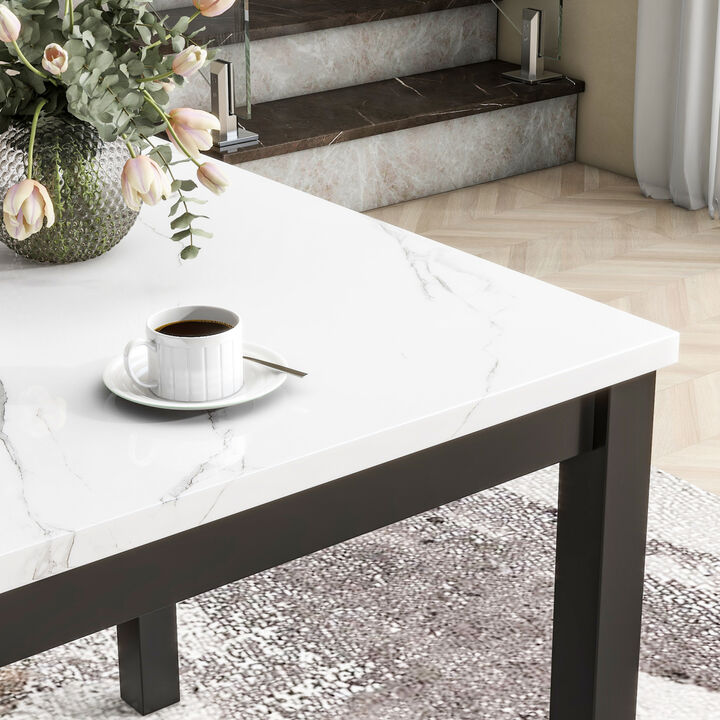 5-Piece Grey Dining Set: Faux Marble Table, 4 Velvet Chairs