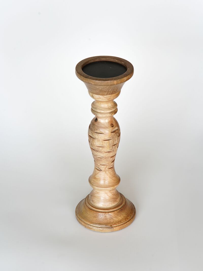 Traditional Wallnut Eco-friendly Handmade Mango Wood Set Of Three 6",9" & 12" Pillar Candle Holder