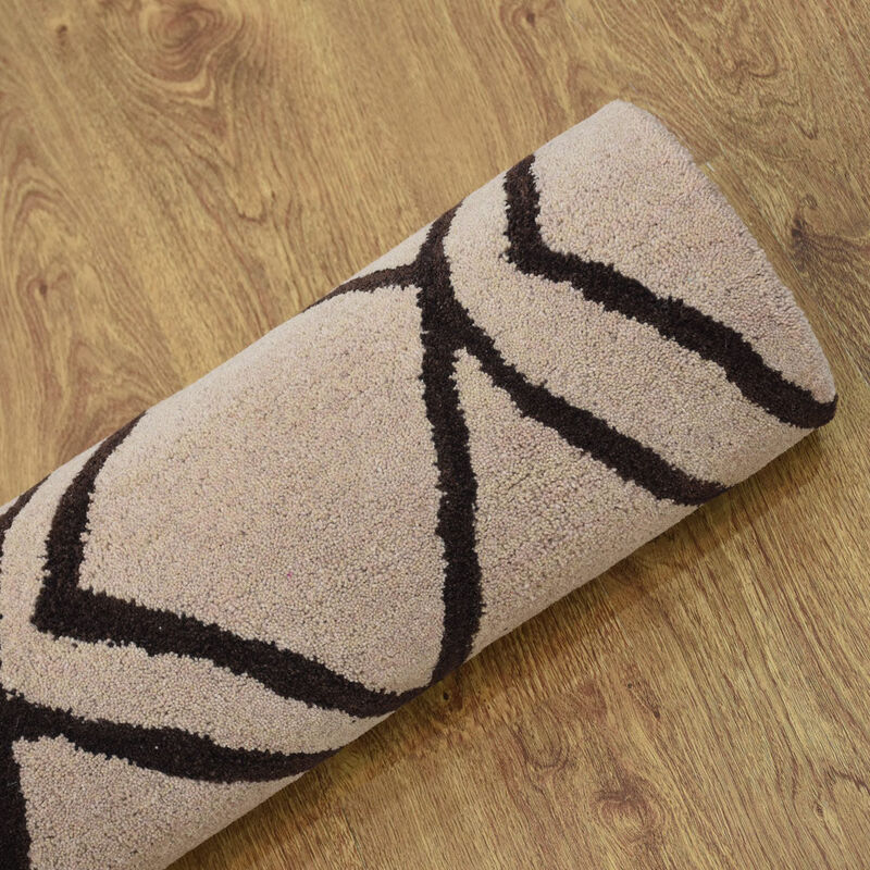 RUGSOTIC CARPETS HAND TUFTED WOOL ECO-FRIENDLY AREA RUGS  - 5'x8', Rectangle Shape, Beige & Brown, Geometric Modern Design, High Pile Handmade Area Rugs for Living Room, Bed Room (K00S11)