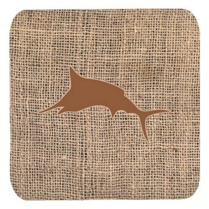 Caroline's Treasures BB1026-BL-BN-FC Fish-Marlin Burlap and Brown Foam Coasters (Set of 4), 3.5 H x 3.5 W, Multicolor