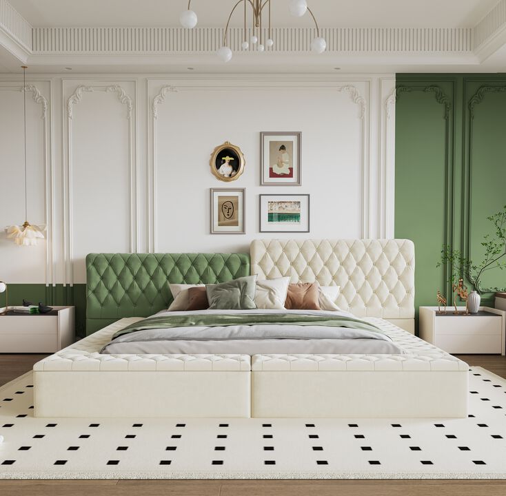 Merax Contemporary Fully Upholstered Platform Bed with Storage