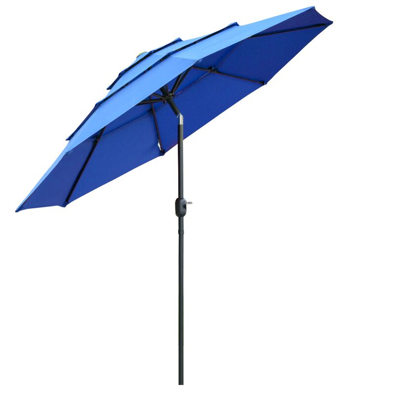 Dark Blue Outdoor Shade: 9' 3-Tier Market Umbrella with Crank