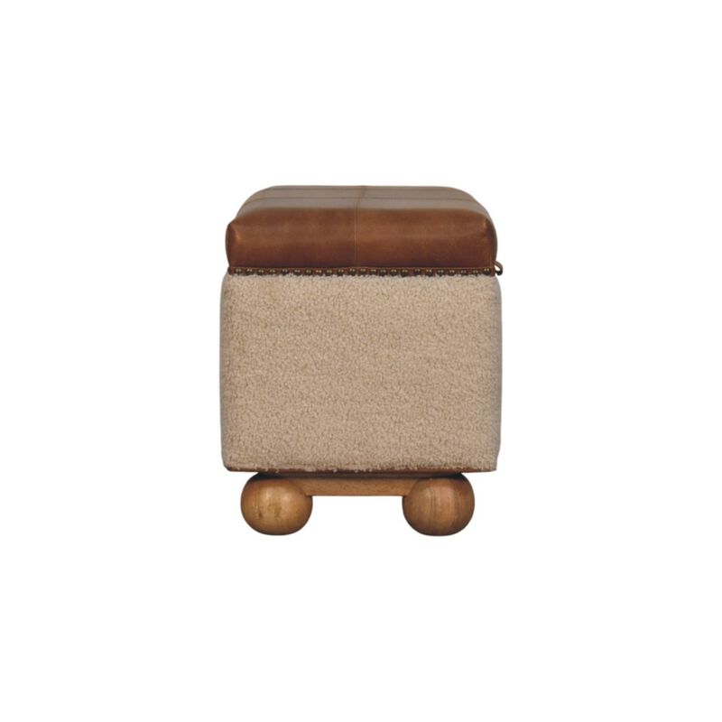 Artisan Furniture Solid Wood Boucle Lid- up Storage Ottoman