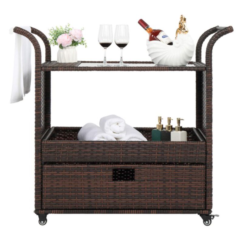 Outdoor Patio Serving Bar Cart Rolling Beverage Cart with Storage for Drinks & Snacks