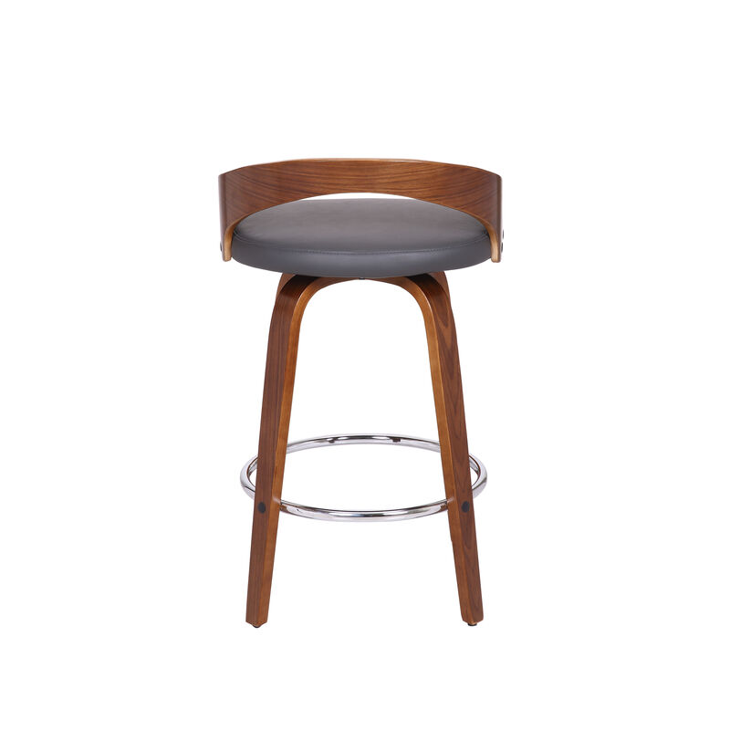 Sonia Bar Height Swivel Brown Faux Leather and Walnut Wood Bar Stool