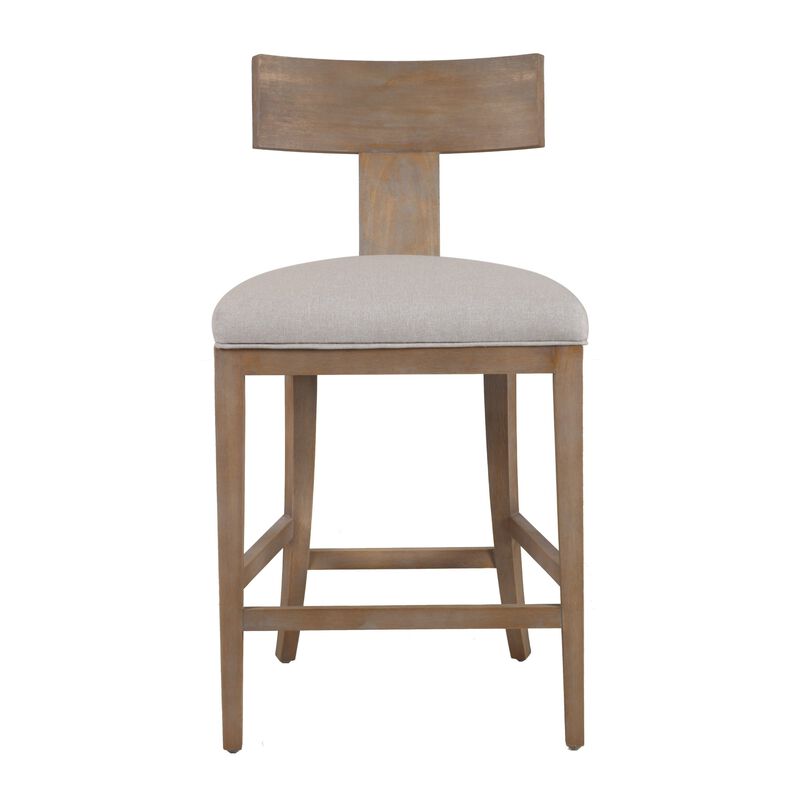 Cid Sten 27 Inch Counter Height Chair, T Shape Back, Beige Linen, Brown - Benzara
