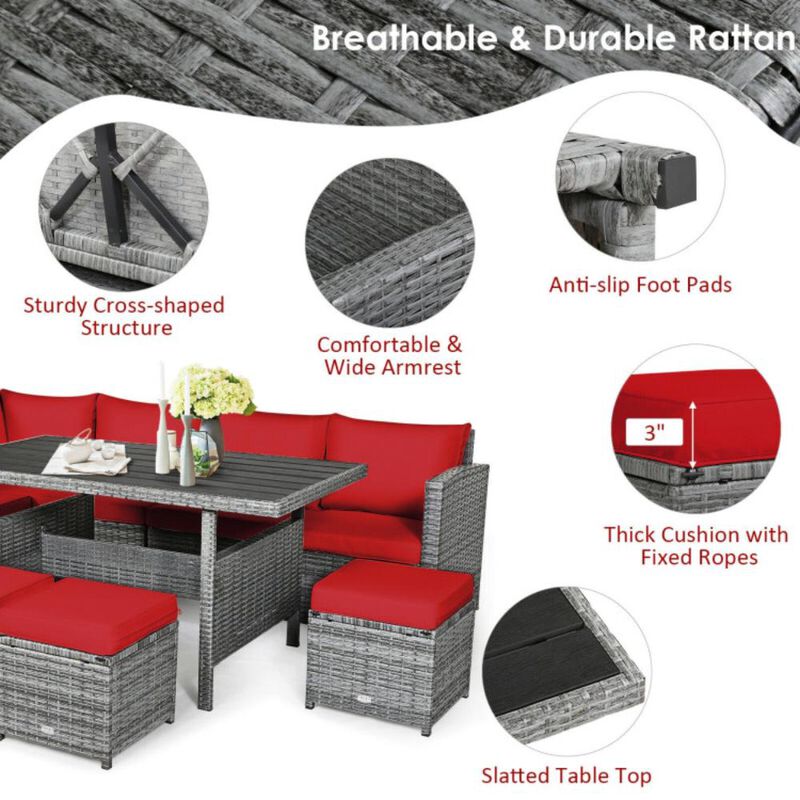 Hivvago 7 Pieces Outdoor Wicker Sectional Sofa Set with Dining Table