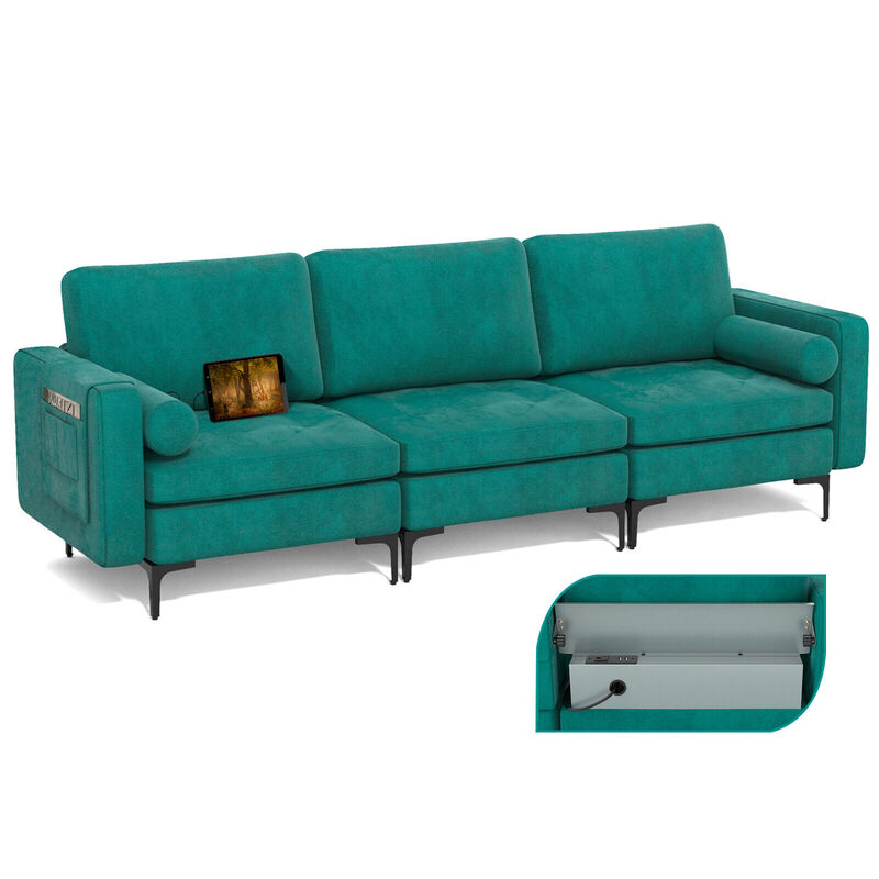 L-Shaped Sectional Sofa Couch with 3 Seats and Built-in USB Port for Convenient Charging