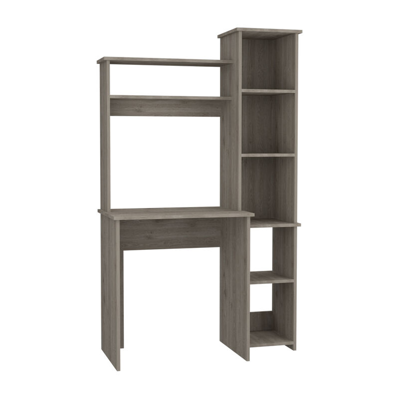 DEPOT E-SHOP Aramis Desk, Five Shelves, Two Superior Shelves, Light Gray