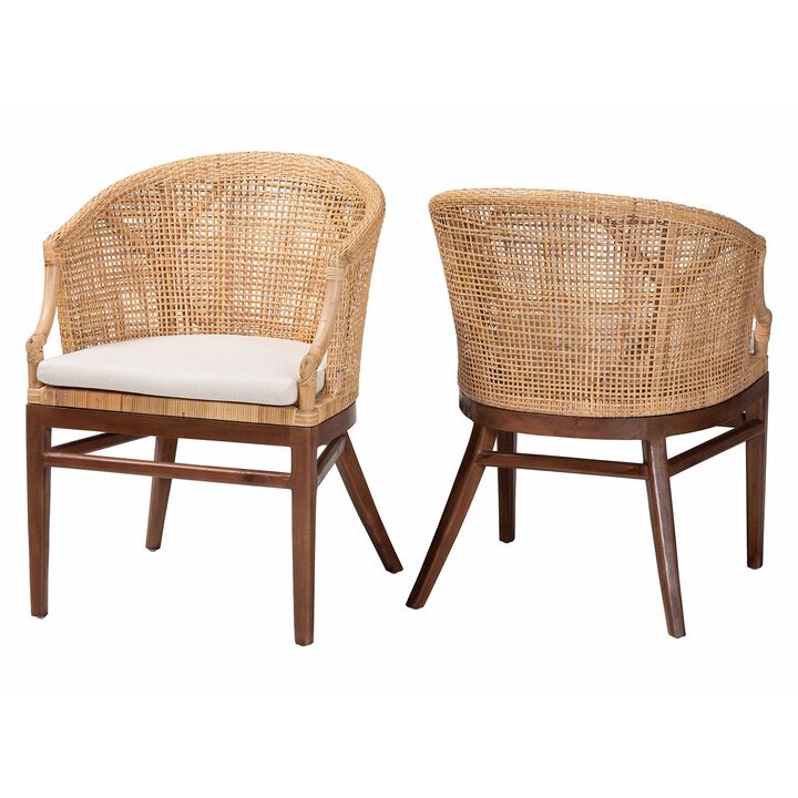 bali & pari Lumajang Bohemian Light Honey Rattan and Wood 2 Piece Dining Chair Set