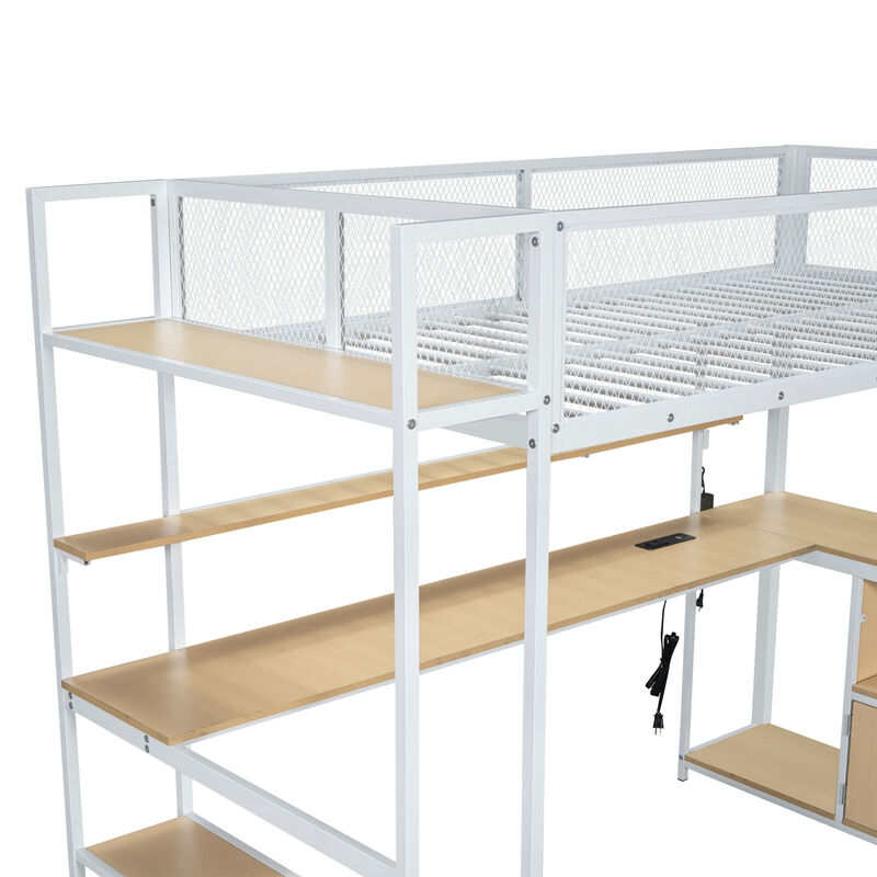 Merax Metal Loft Bed with Built-in Work Station